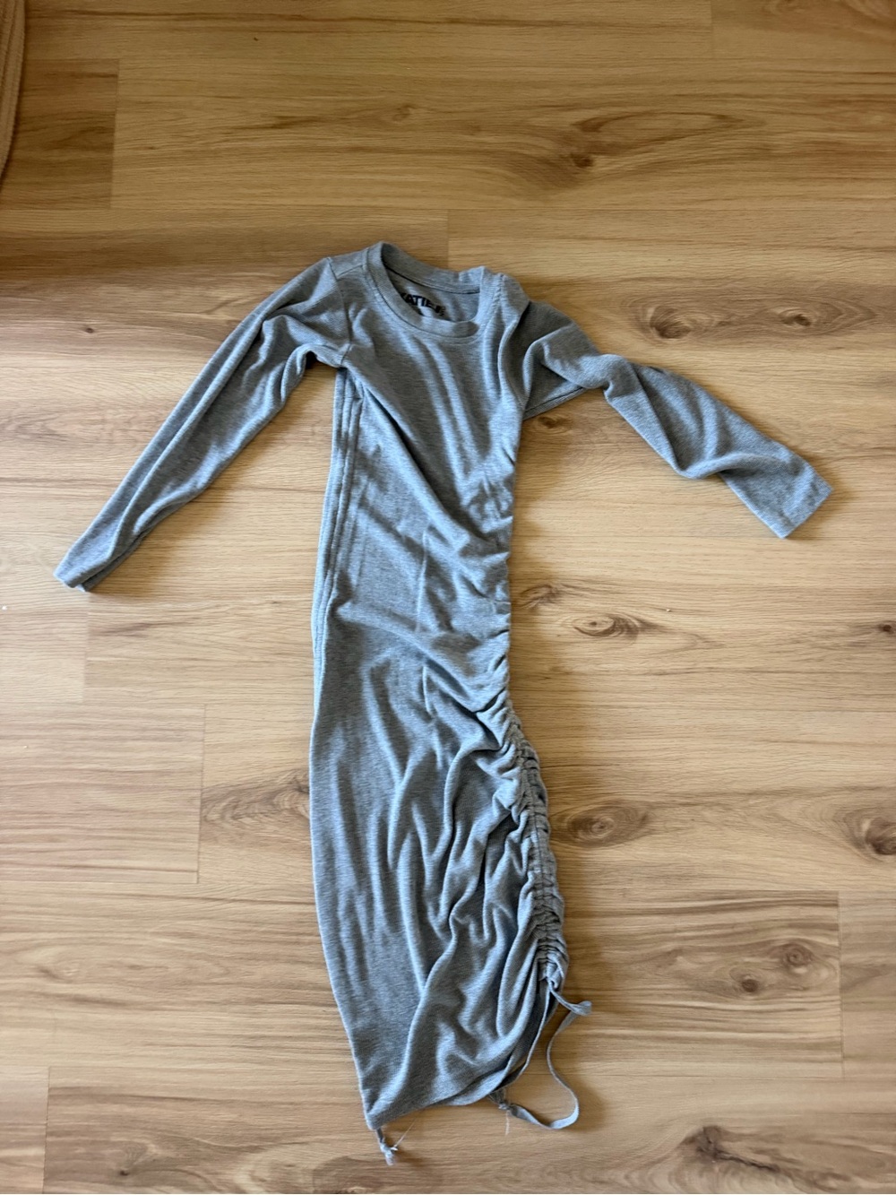Katie J NYC Gray Long Sleeve Ruched Side Midi Dress